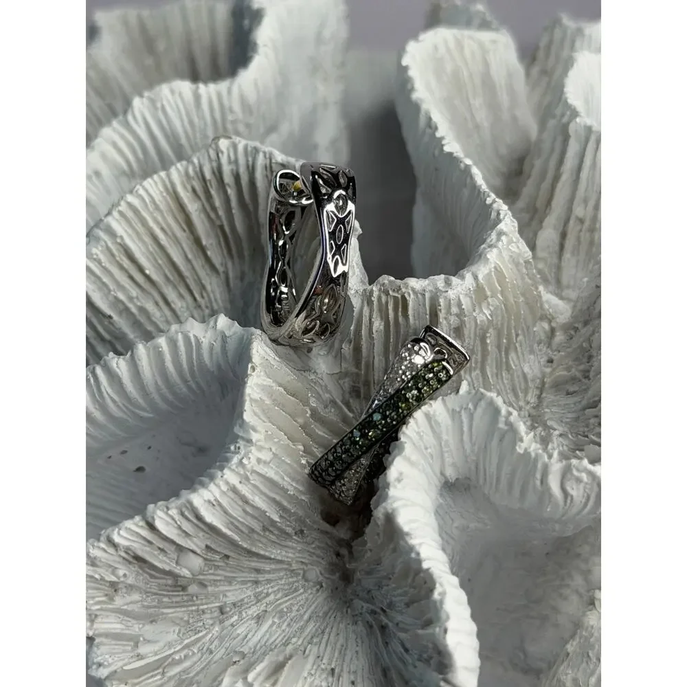925 Sterling Silver Shiny White & Green Spinel Earrings